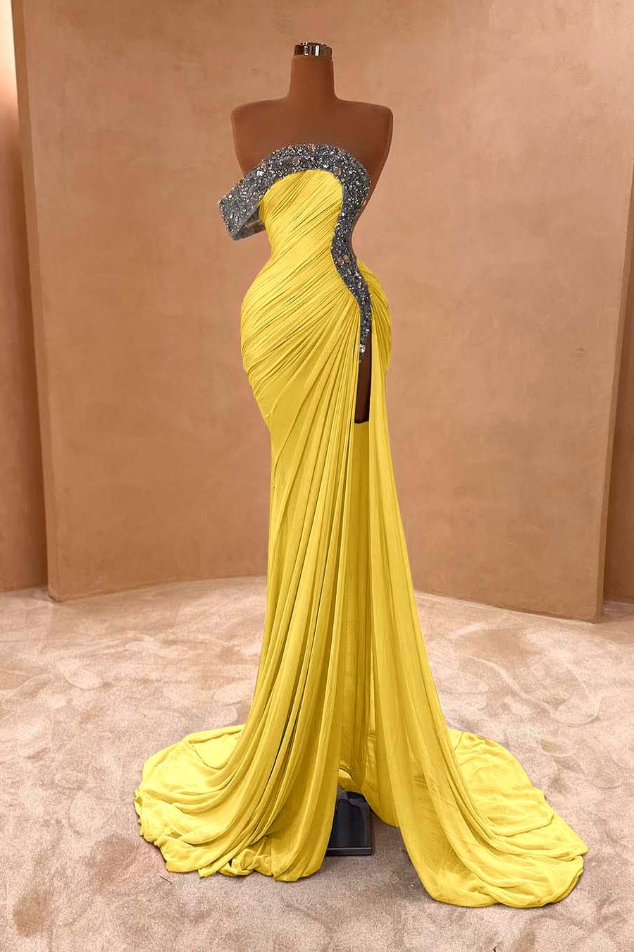 Blue Mermaid Prom Dress One Shoulder Beaded Evening Dress