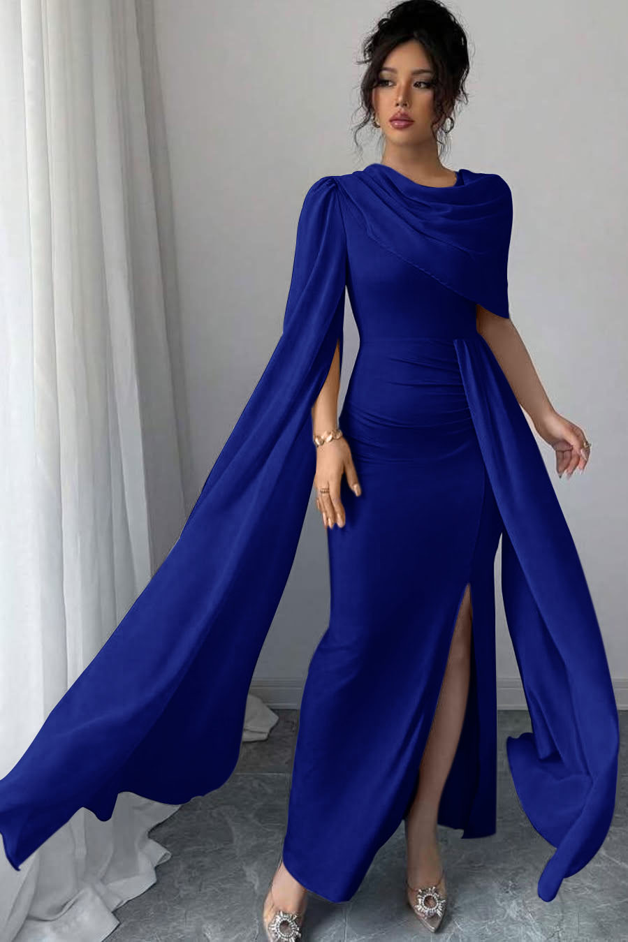 Blue Mermaid Prom Dress Satin Evening Dress