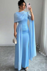 Blue Mermaid Prom Dress Satin Evening Dress