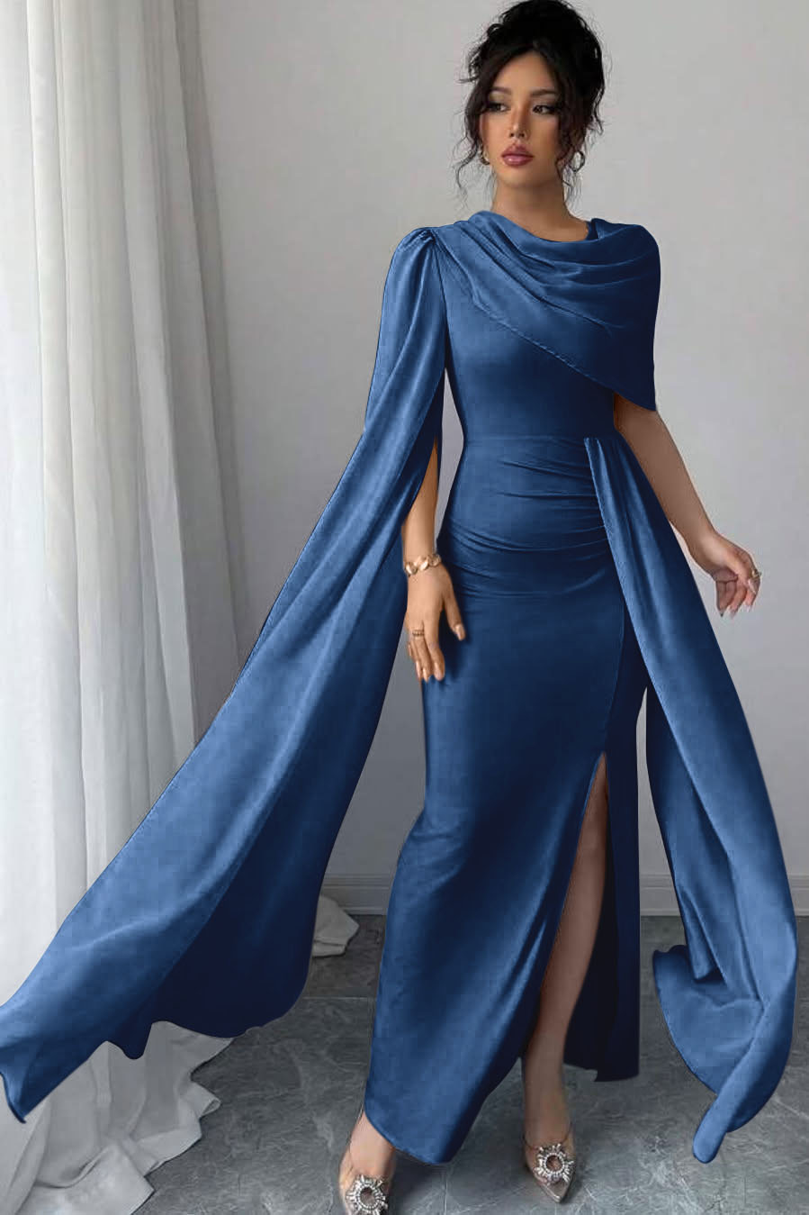 Blue Mermaid Prom Dress Satin Evening Dress