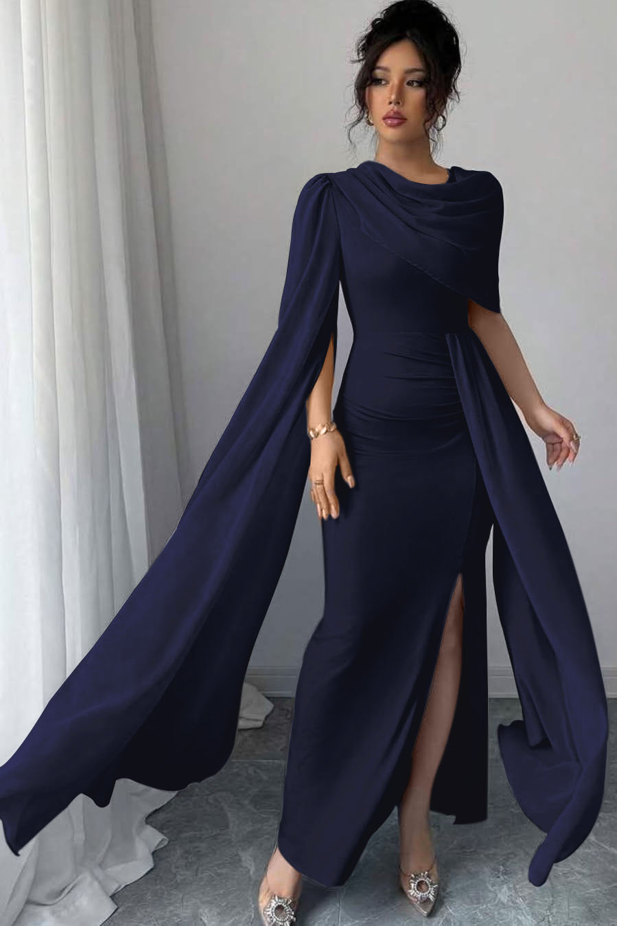 Blue Mermaid Prom Dress Satin Evening Dress