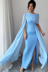 Blue Mermaid Prom Dress Satin Evening Dress