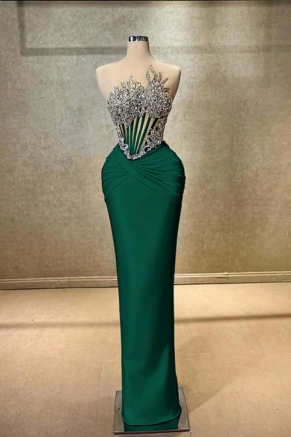 Blue Mermaid Prom Dress Sleeveless Beaded Evening Dress