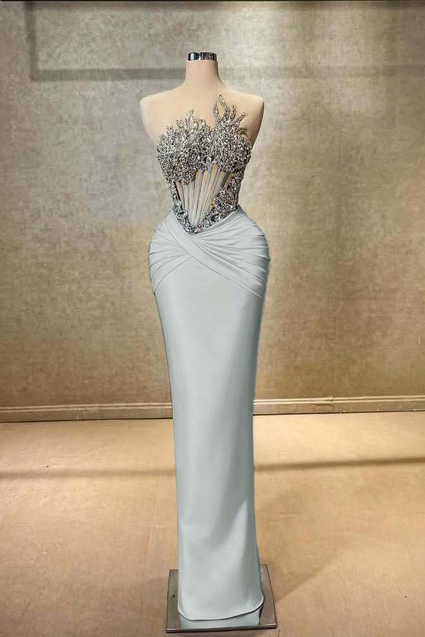 Blue Mermaid Prom Dress Sleeveless Beaded Evening Dress