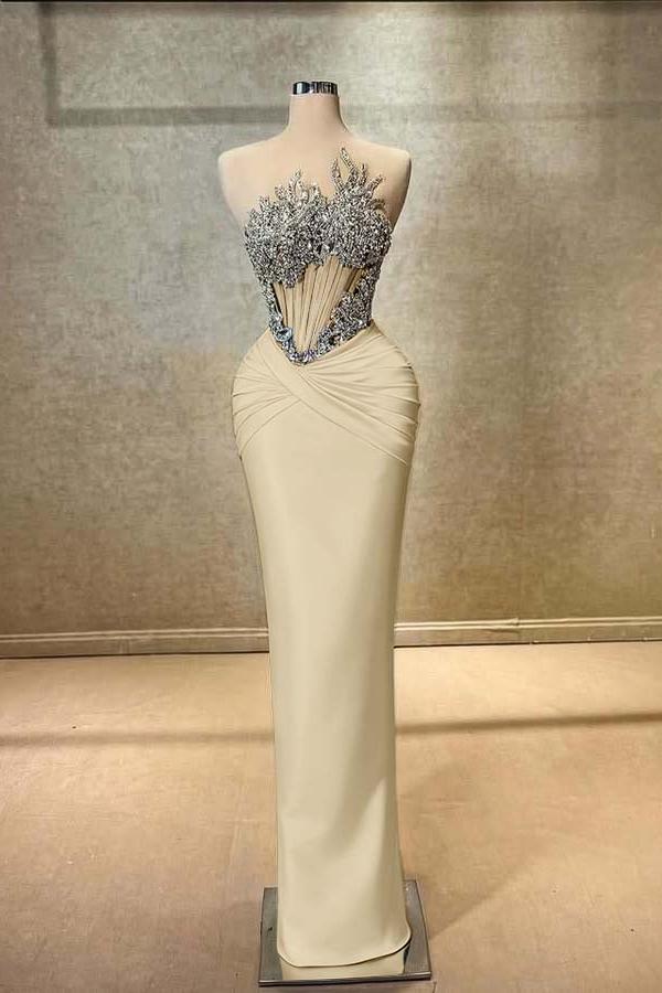 Blue Mermaid Prom Dress Sleeveless Beaded Evening Dress