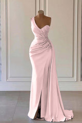Blue Mermaid Prom Dress Sleeveless Beaded One Shoulder Evening Dress