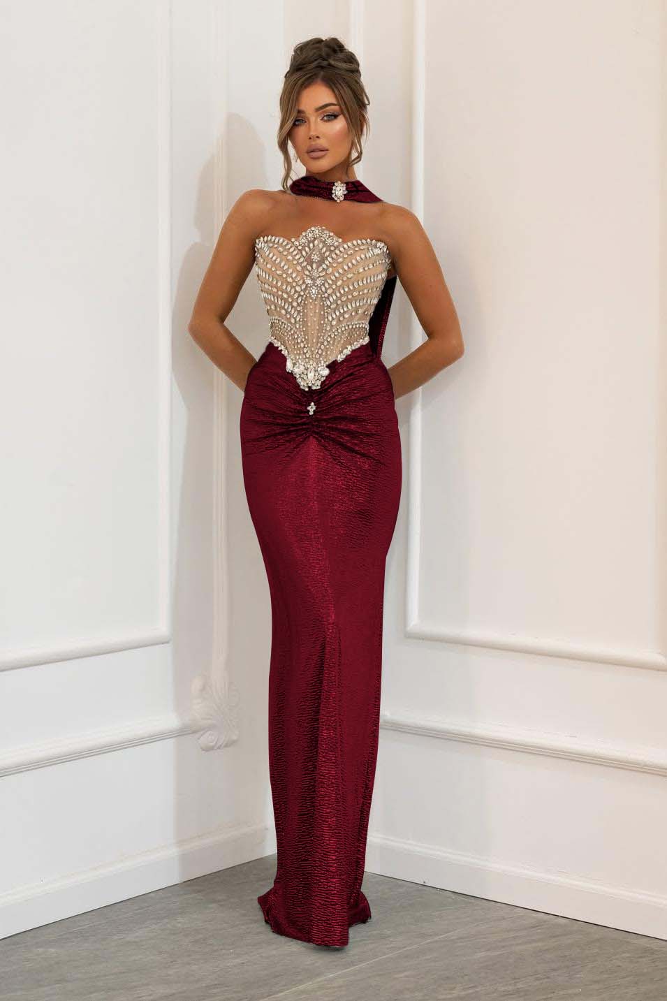 Blue Mermaid Prom Dress Sleeveless Strapless Beaded Evening Dress