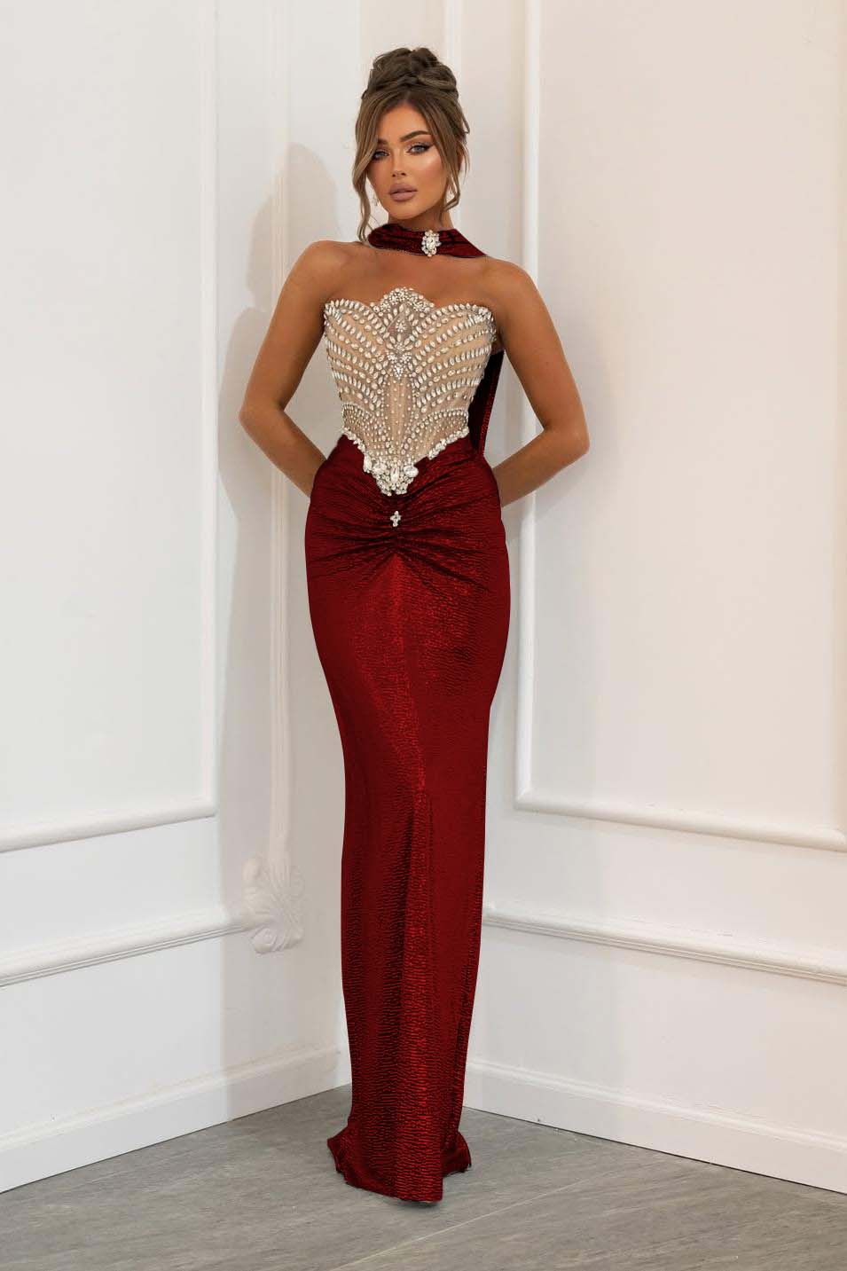 Blue Mermaid Prom Dress Sleeveless Strapless Beaded Evening Dress