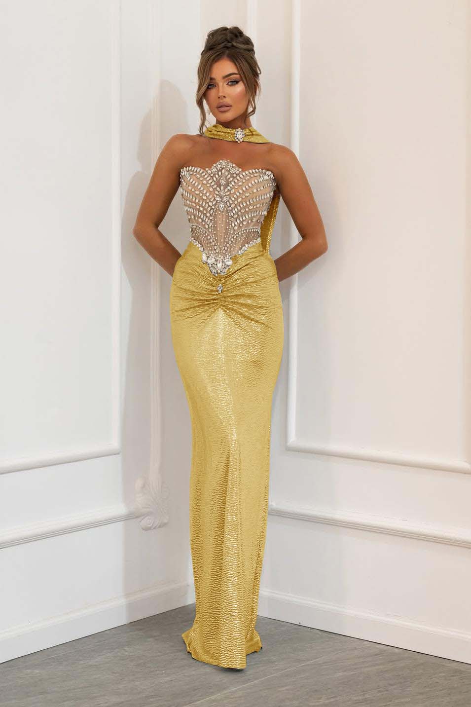 Blue Mermaid Prom Dress Sleeveless Strapless Beaded Evening Dress
