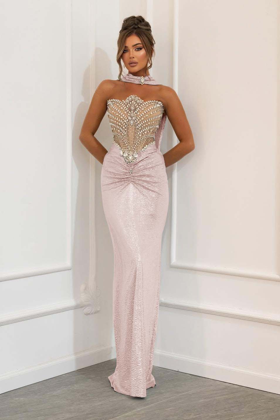 Blue Mermaid Prom Dress Sleeveless Strapless Beaded Evening Dress