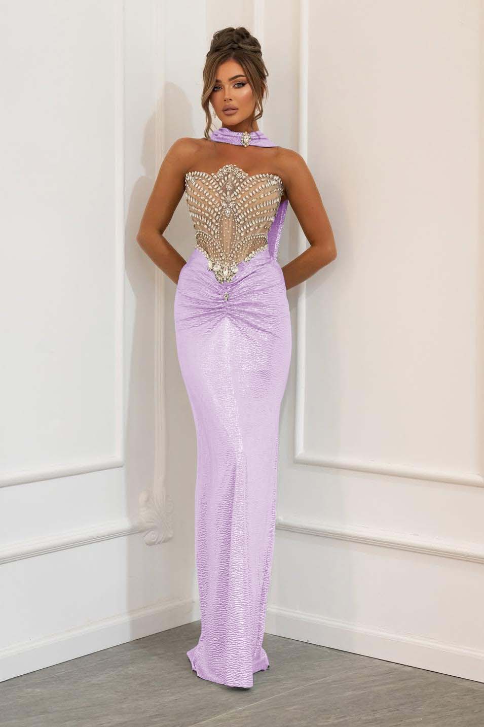 Blue Mermaid Prom Dress Sleeveless Strapless Beaded Evening Dress