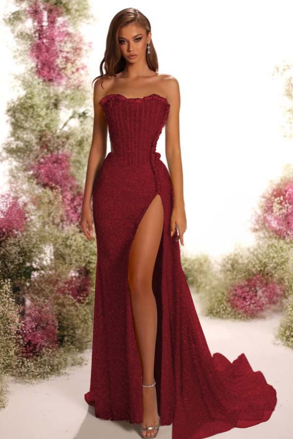Blue Mermaid Prom Dress Sleeveless Strapless Sequined Evening Dress