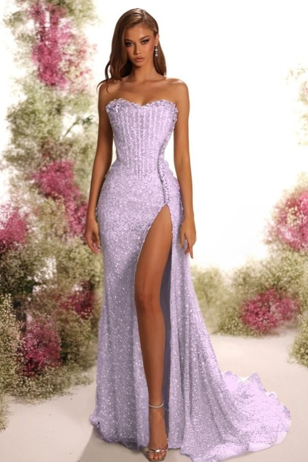 Blue Mermaid Prom Dress Sleeveless Strapless Sequined Evening Dress