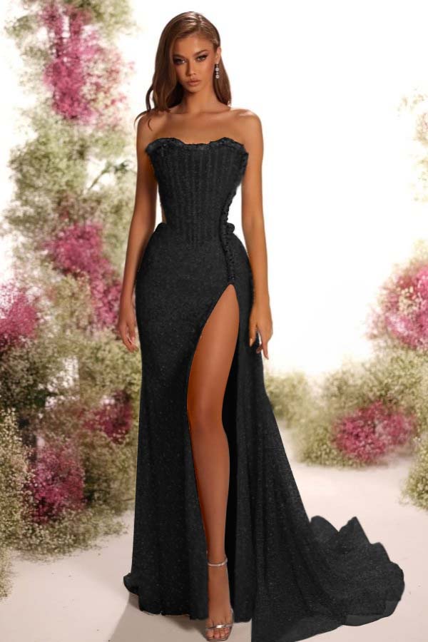 Blue Mermaid Prom Dress Sleeveless Strapless Sequined Evening Dress