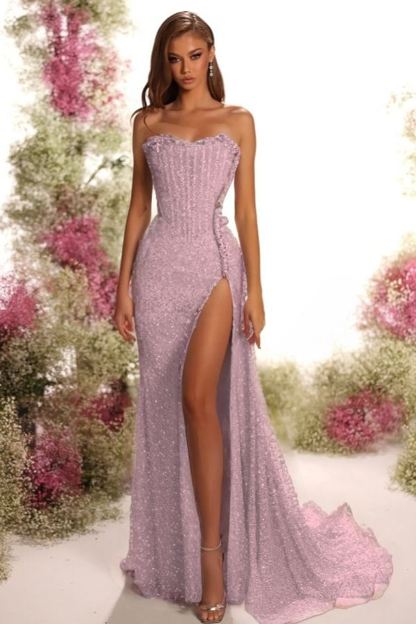 Blue Mermaid Prom Dress Sleeveless Strapless Sequined Evening Dress