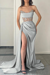 Blue Mermaid Prom Dress Sleeveless Sweetheart Beaded Evening Dress