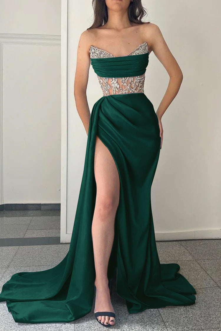 Blue Mermaid Prom Dress Sleeveless Sweetheart Beaded Evening Dress