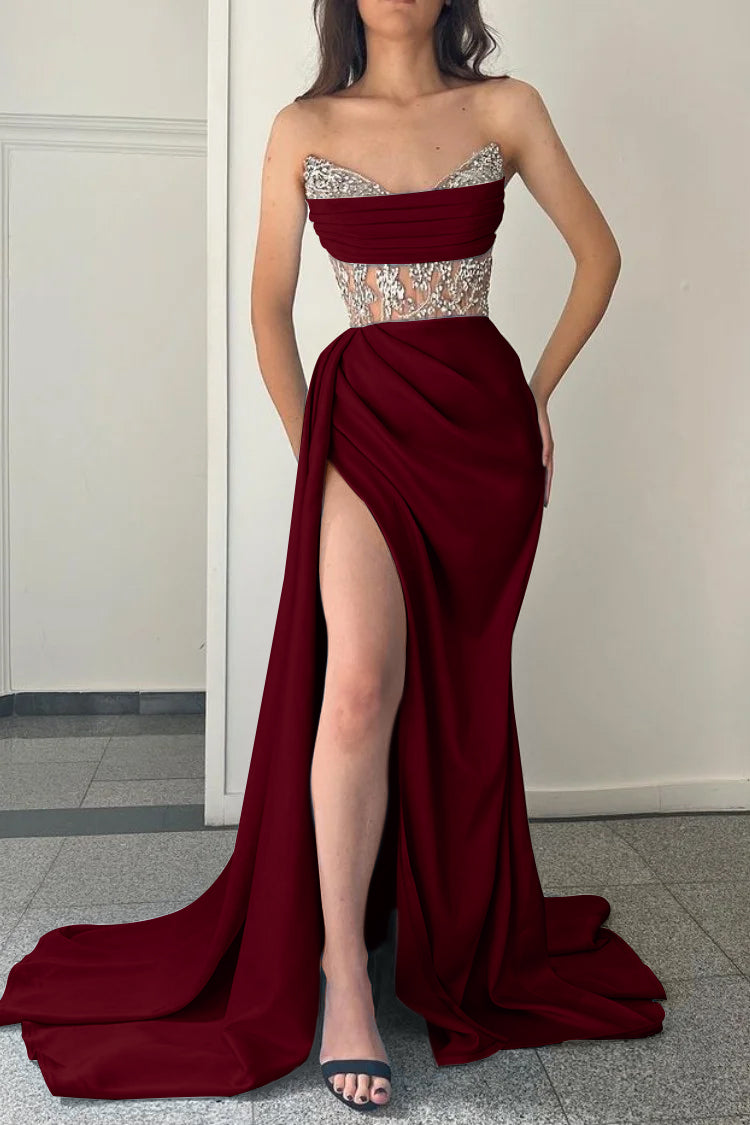 Blue Mermaid Prom Dress Sleeveless Sweetheart Beaded Evening Dress