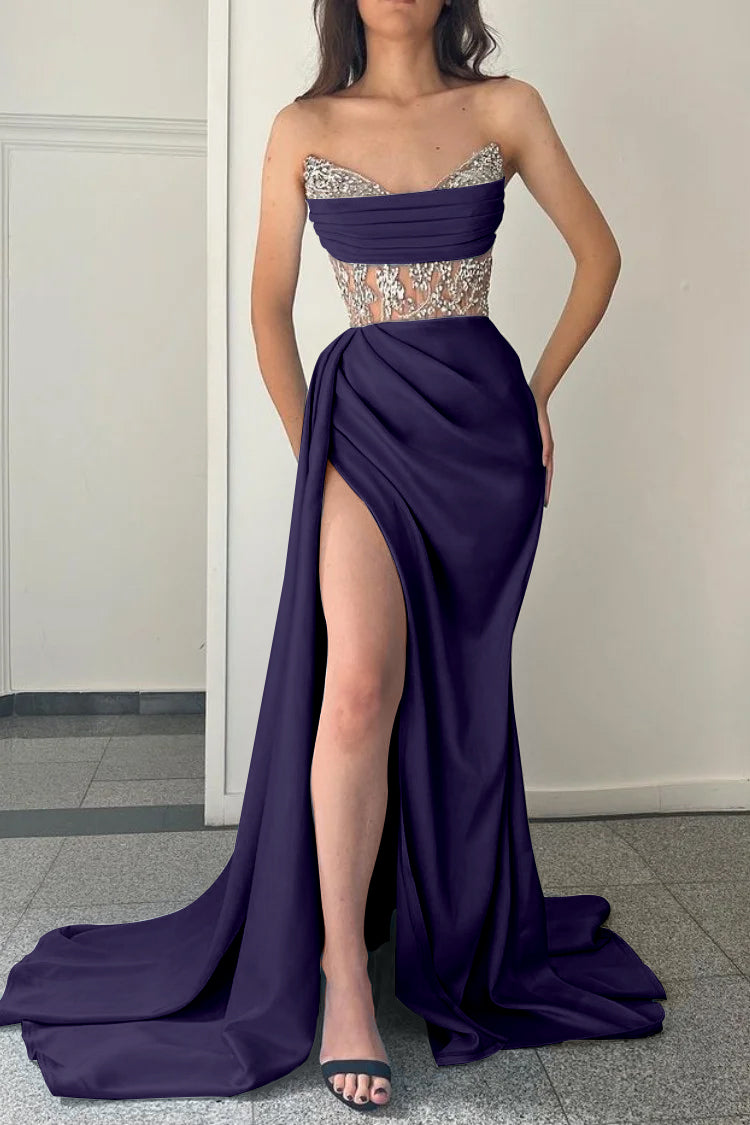 Blue Mermaid Prom Dress Sleeveless Sweetheart Beaded Evening Dress