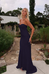 Blue Mermaid Prom Dress Sleeveless Sweetheart Satin Evening Dress