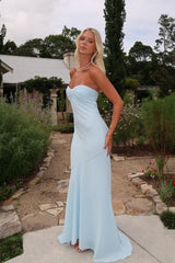 Blue Mermaid Prom Dress Sleeveless Sweetheart Satin Evening Dress