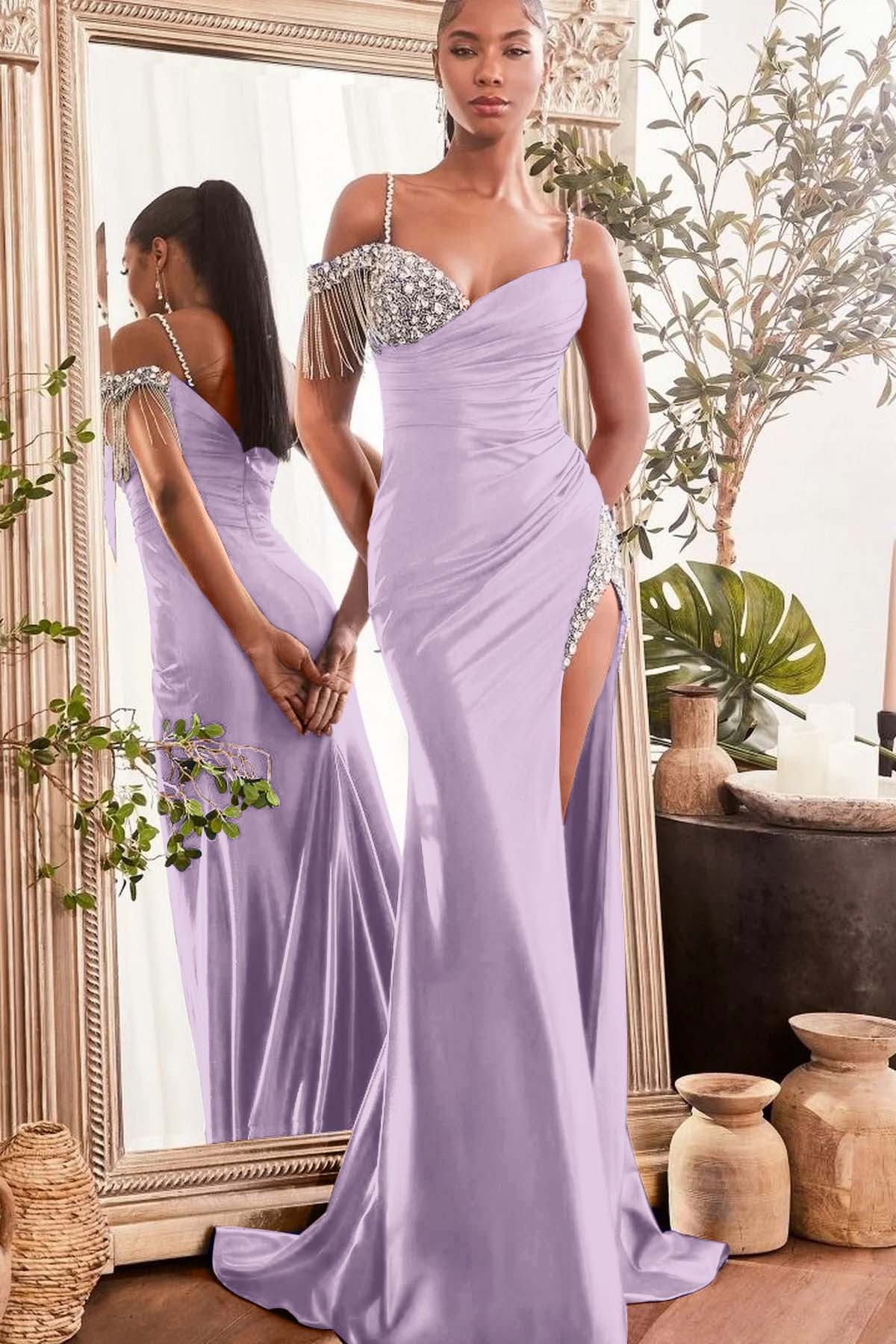 Blue Mermaid Prom Dress Spaghetti Straps Beaded Evening Dress