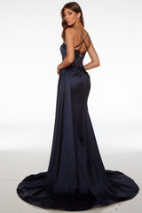 Blue Mermaid Prom Dress Spaghetti Straps Beaded Evening Dress