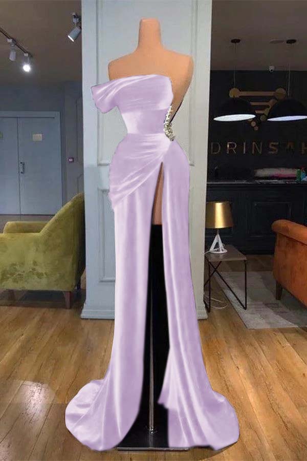 Blue Mermaid Velvet Dress One Shoulder Beaded Evening Dress