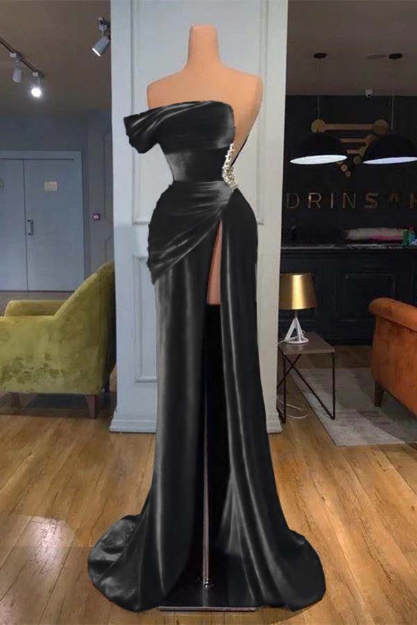 Blue Mermaid Velvet Dress One Shoulder Beaded Evening Dress