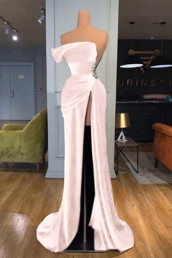 Blue Mermaid Velvet Dress One Shoulder Beaded Evening Dress