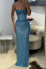 Blue One-Shoulder Mermaid Prom Dress With Ruched Detailing Formal Evening Gown