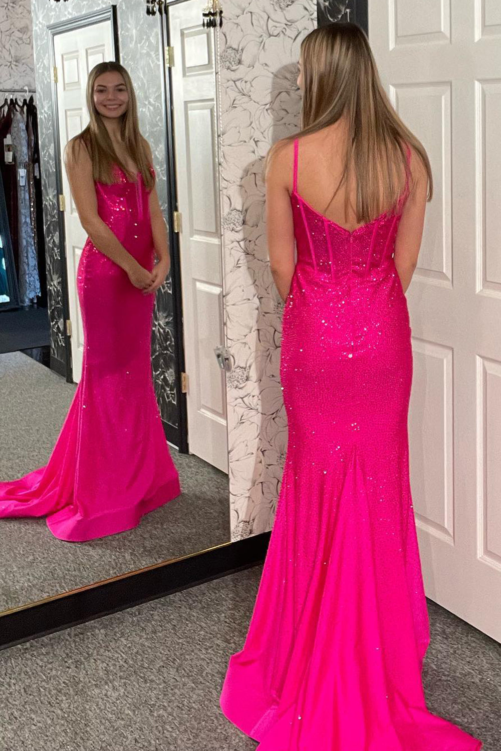 Blue Prom Dress Corset Sequined Mermaid Long Evening Dress