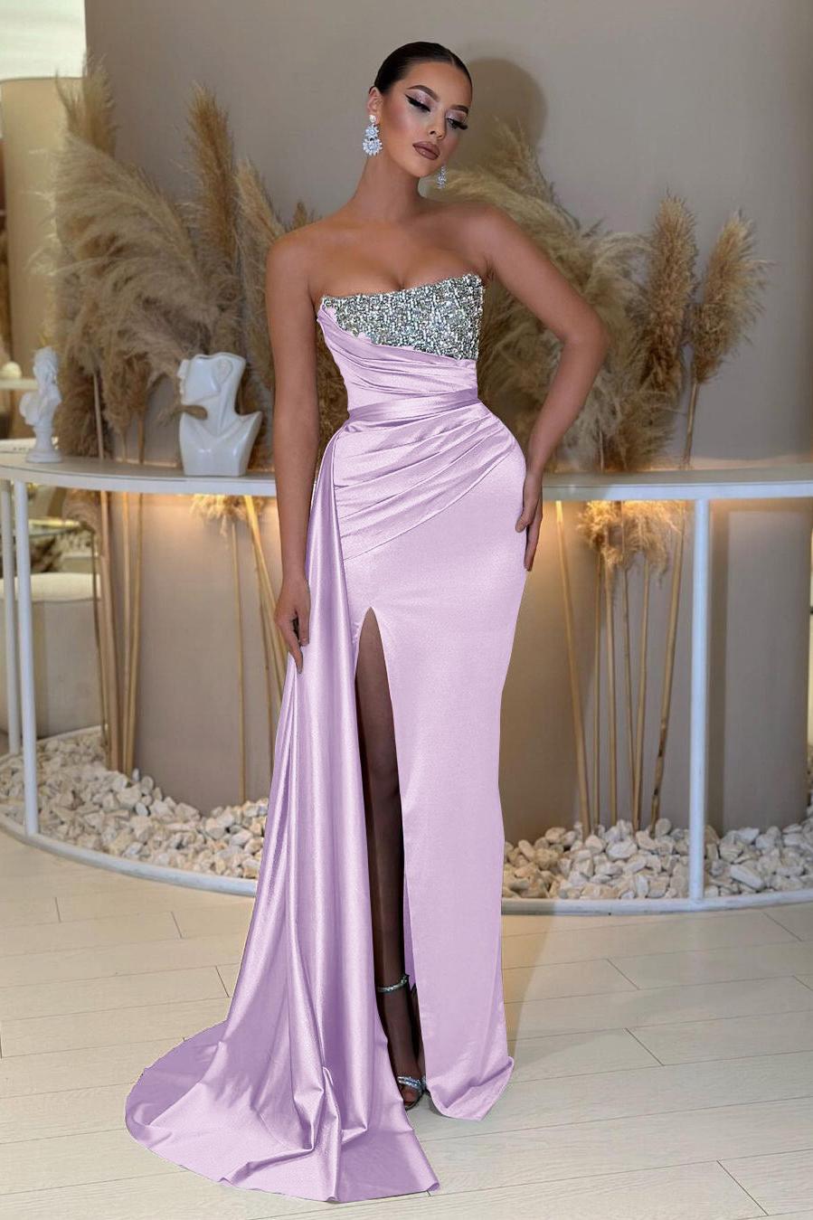 Blue Prom Dress Mermaid Sleeveless Strapless Beaded Evening Dress