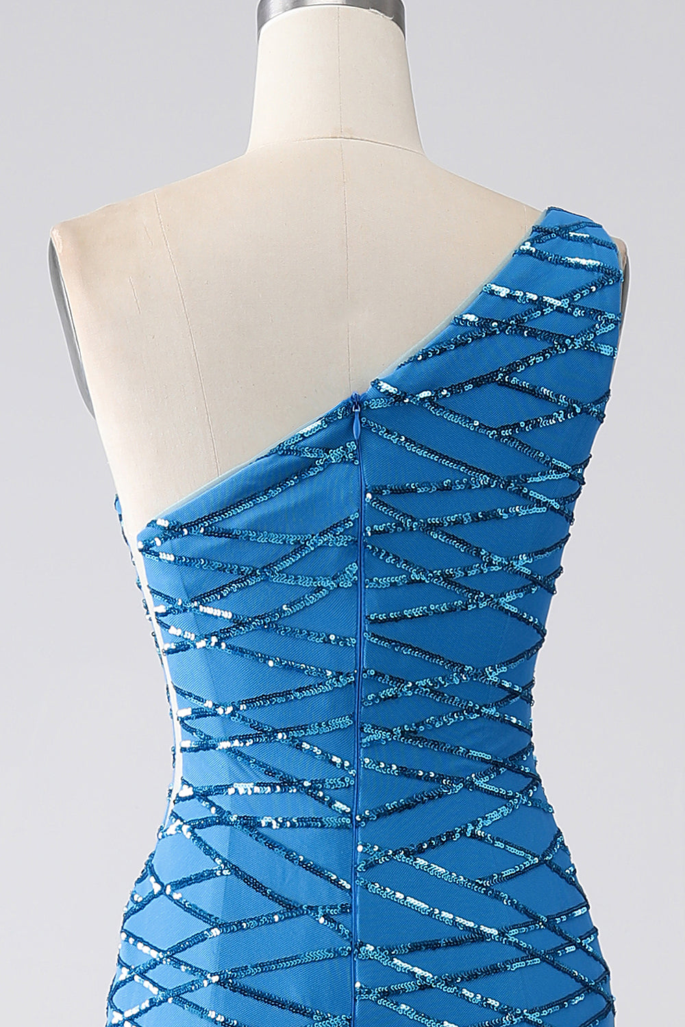 Blue Prom Dress Sequined Mermaid One Shoulder Long Evening Dress