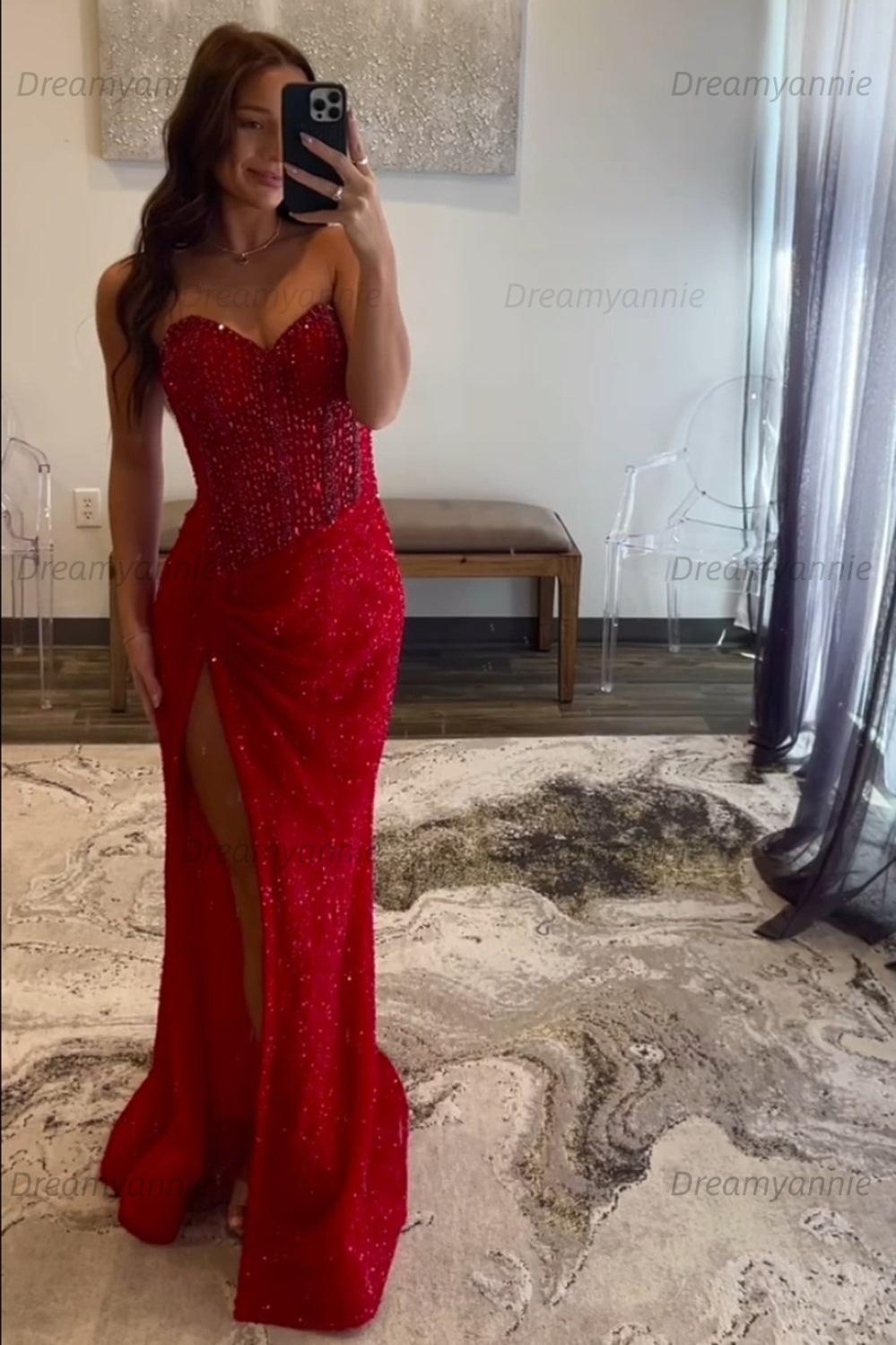 Blue Prom Dress Sweetheart Long Evening Dress with Slit