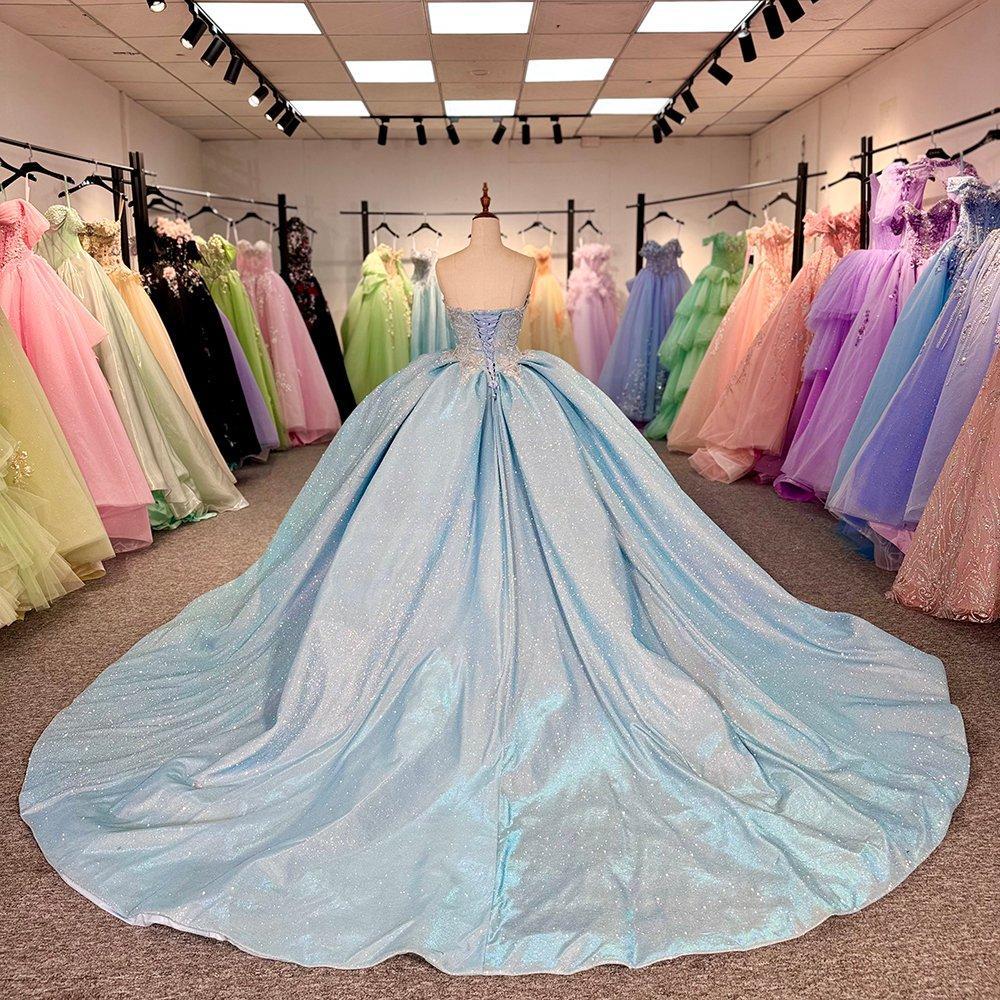 Blue Quinceanera Dress Sweet 15 Evening Dress Crystal Sleeveless Ball Gown Sweet 16 Dress