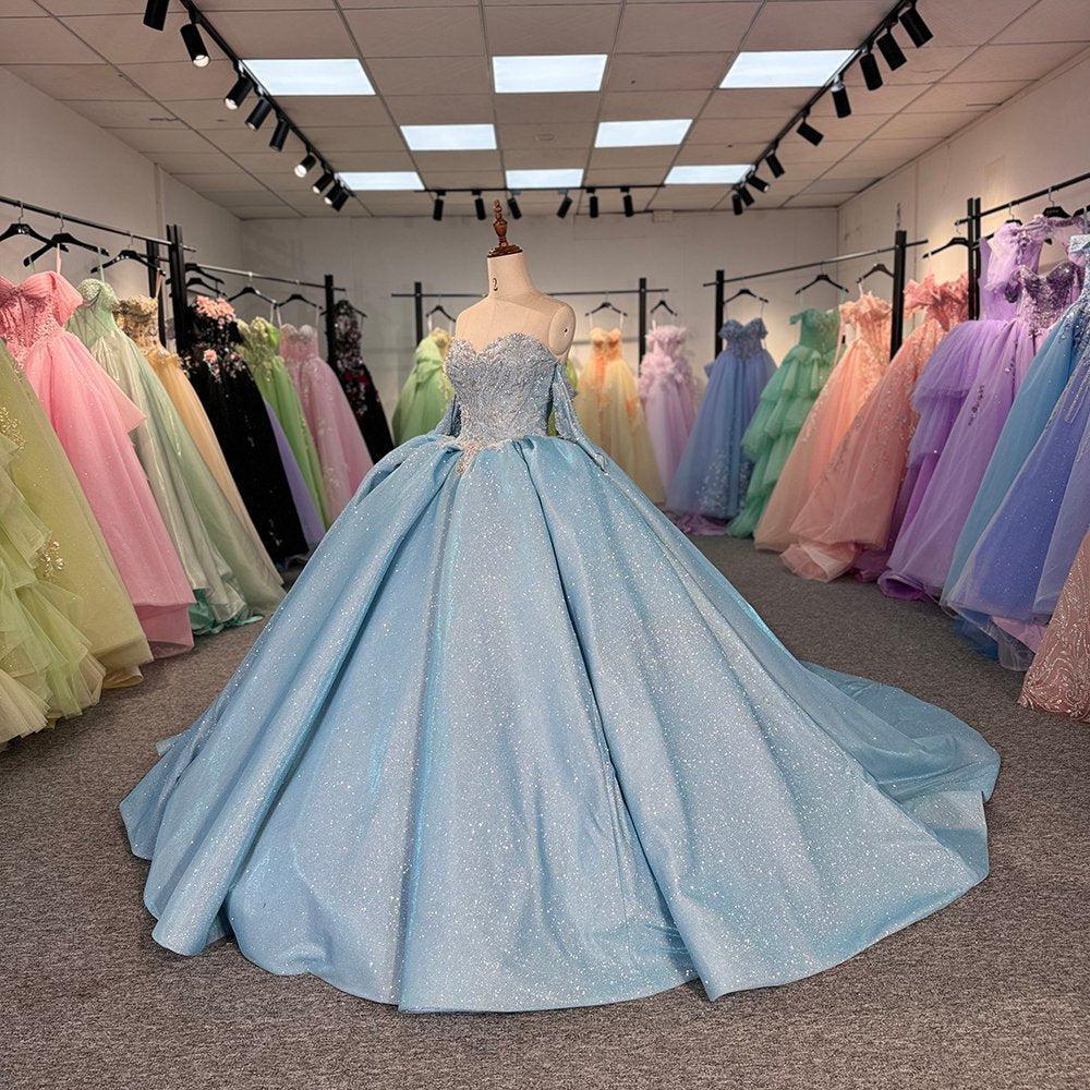 Blue Quinceanera Dress Sweet 15 Evening Dress Crystal Sleeveless Ball Gown Sweet 16 Dress