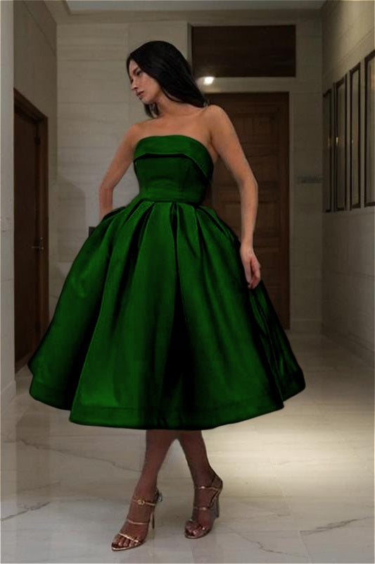 Blue Strapless Graduation Dress Sleeveless A Line Short Cocktail Dress With Pleated