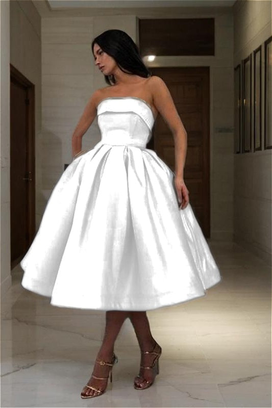 Blue Strapless Graduation Dress Sleeveless A Line Short Cocktail Dress With Pleated
