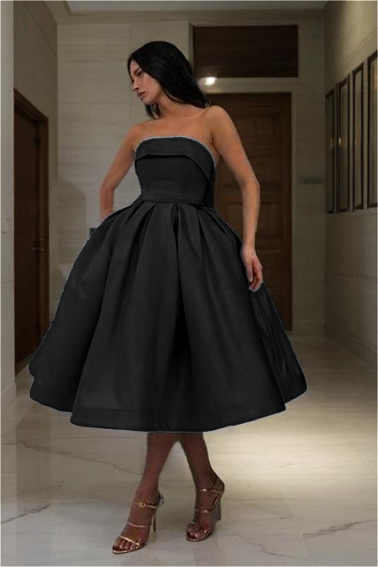Blue Strapless Graduation Dress Sleeveless A Line Short Cocktail Dress With Pleated