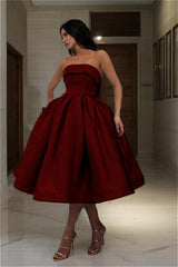 Blue Strapless Graduation Dress Sleeveless A Line Short Cocktail Dress With Pleated
