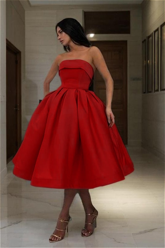 Blue Strapless Graduation Dress Sleeveless A Line Short Cocktail Dress With Pleated