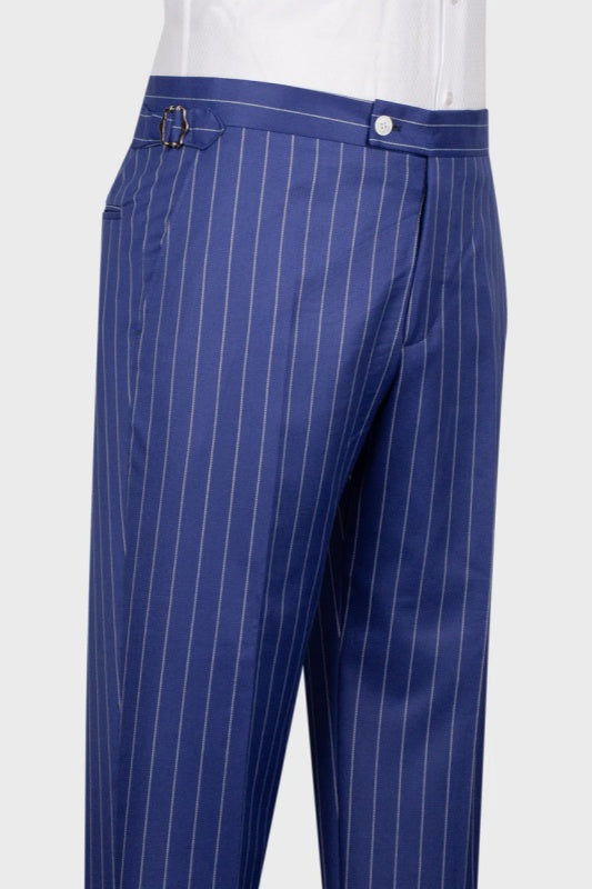 Blue Striped Peaked Lapel Three Piece Business Suit for Men