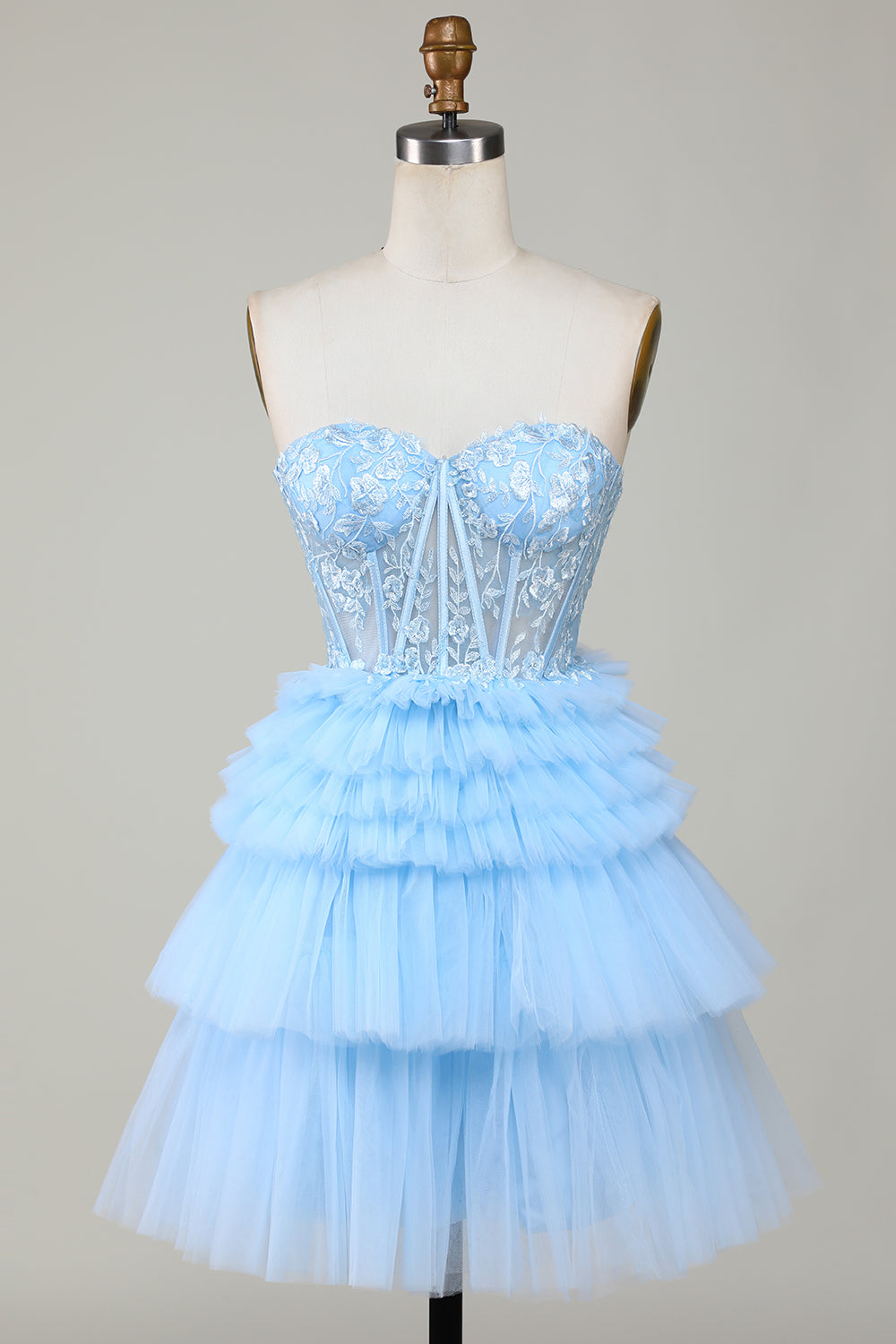 Blue Sweetheart A-Line Corset Short Graduation Dress with Ruffles