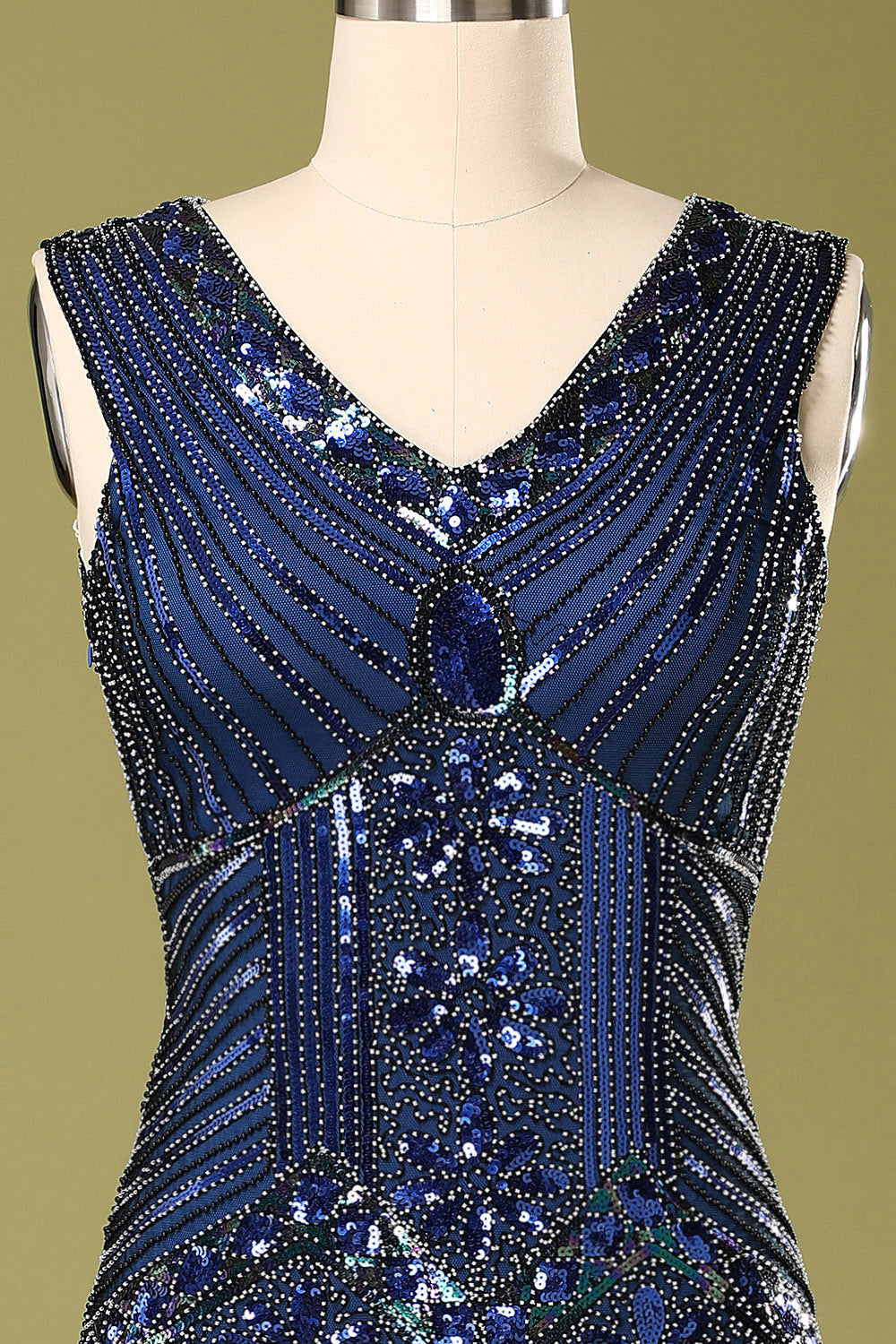 Blue Vintage Blue Sequin Flapper Fringe 1920s Dress