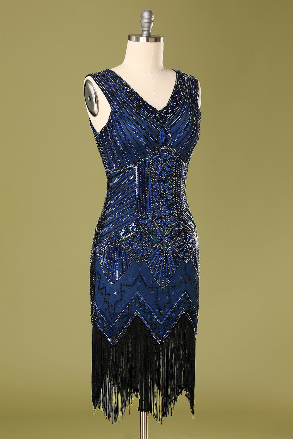 Blue Vintage Blue Sequin Flapper Fringe 1920s Dress