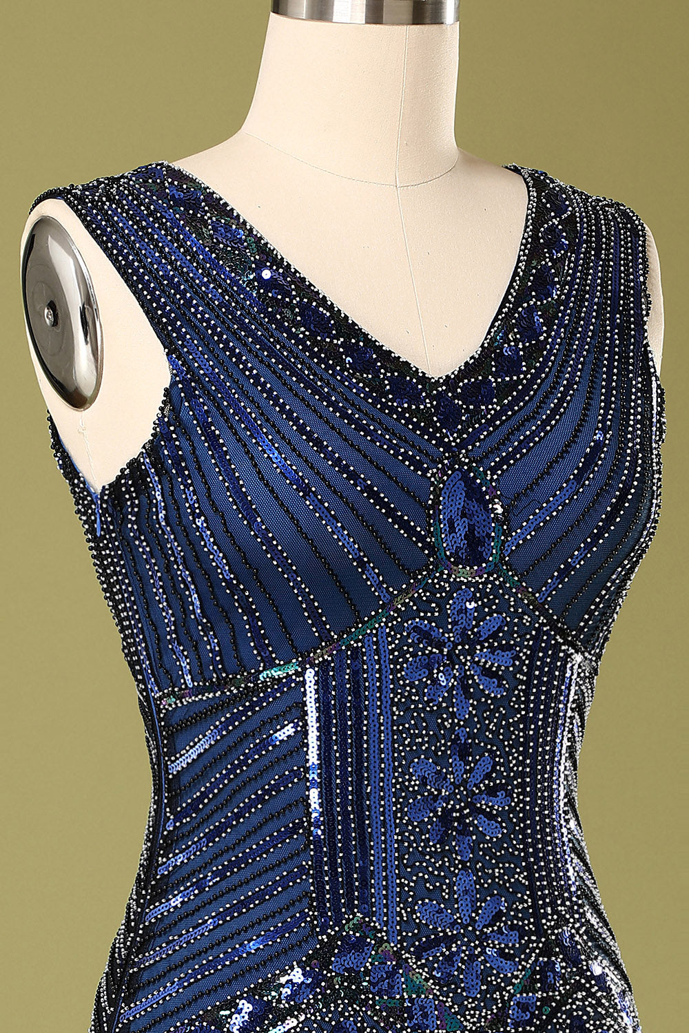 Blue Vintage Blue Sequin Flapper Fringe 1920s Dress