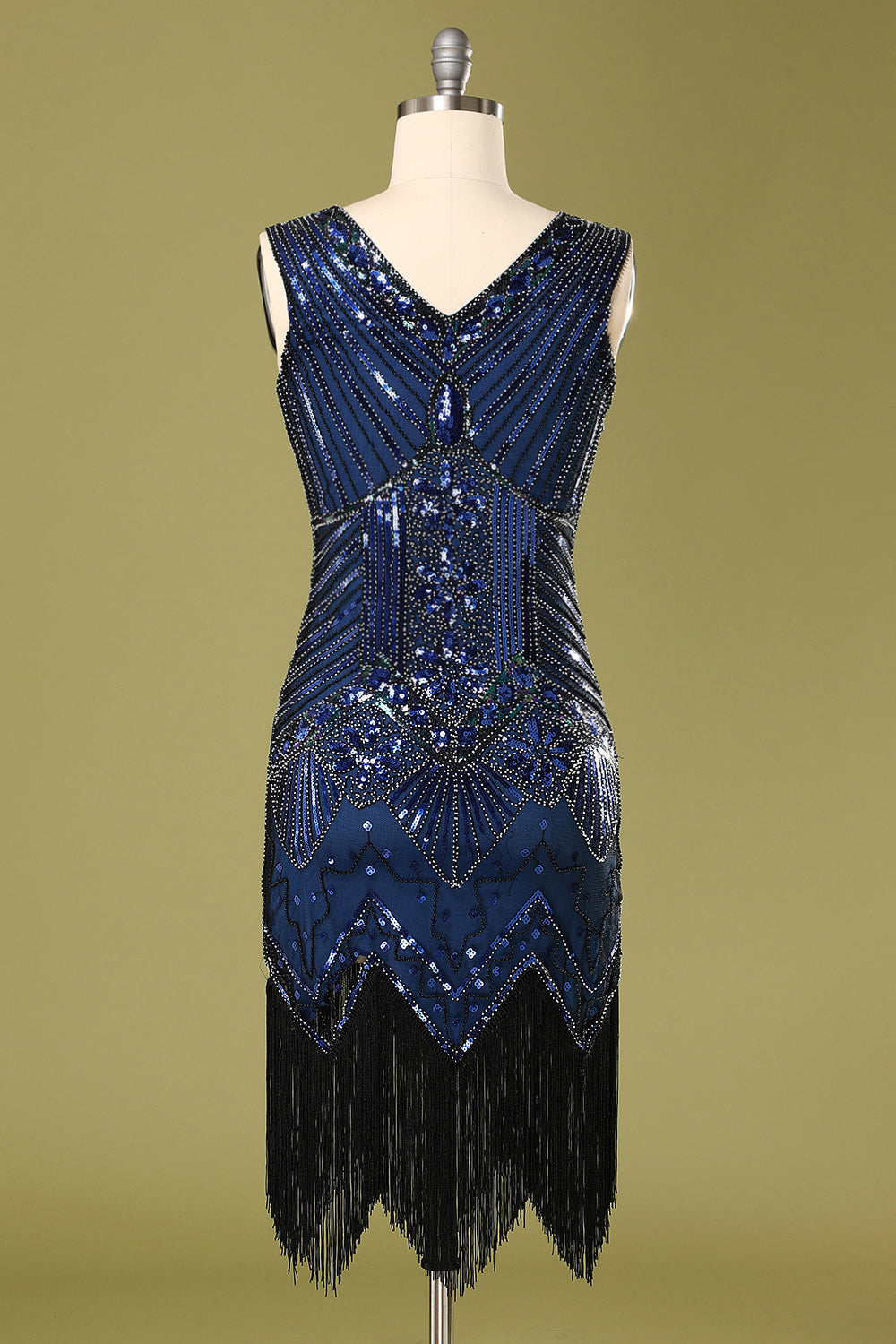 Blue Vintage Blue Sequin Flapper Fringe 1920s Dress
