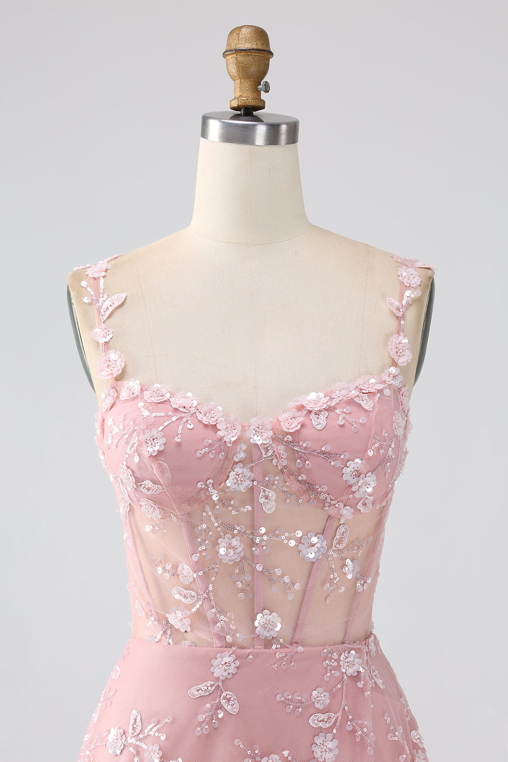 Blush Floral Corset A Line Long Prom Dress