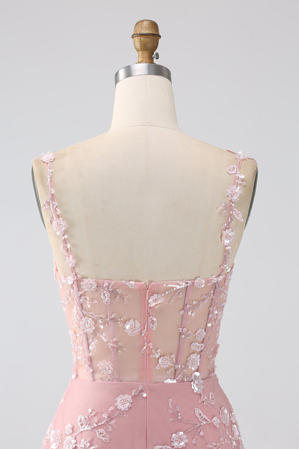 Blush Floral Corset A Line Long Prom Dress